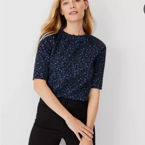 Ann Taylor Tops-  Ann Taylor Black & Blue Animal Print Ruffle Neck Top